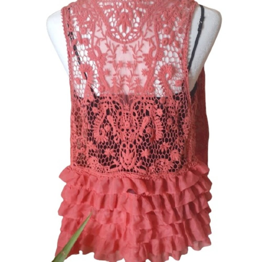 3/$20  Pink Sleeveless Crochet Ruffle trim coverup